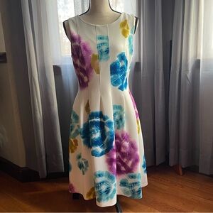 Calvin Klein Floral Midi Dress - White, Blue, Purple, Yellow